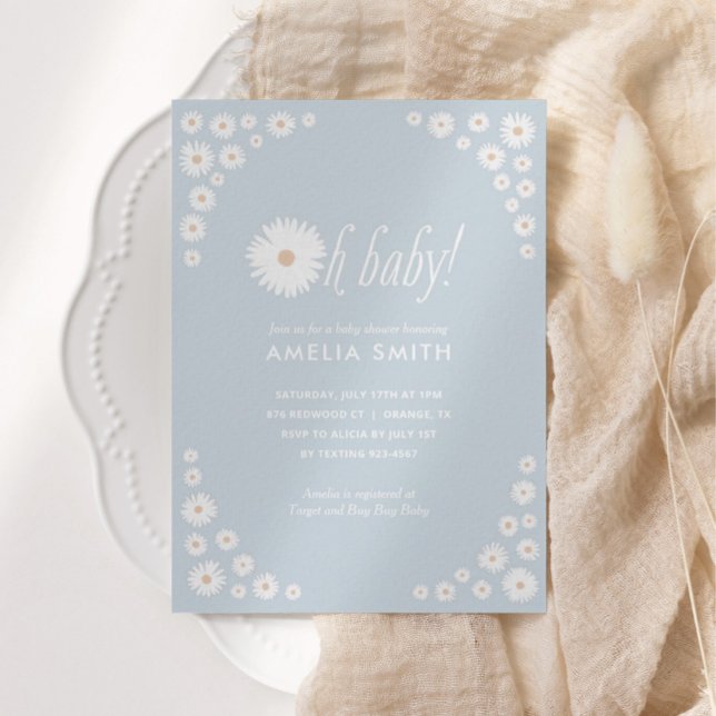 Blue Daisy Floral Boho Baby Shower Invitation (Creator Uploaded)