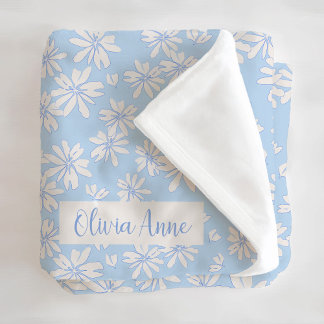 Blue Daisy Floral Girls Custom Fleece Blanket