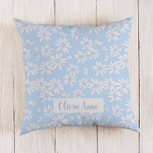 Blue Daisy Floral Girls Custom Throw Pillow