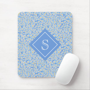 Blue Daisy Floral Pattern Personalised Mouse Pad