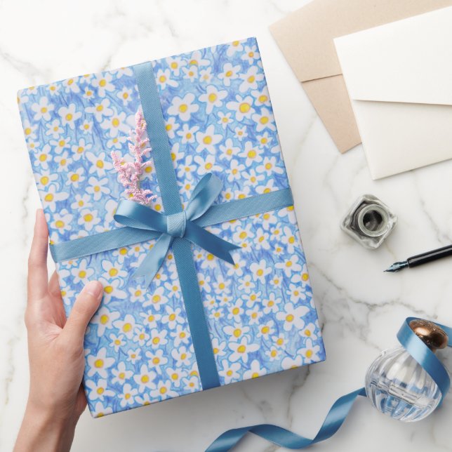 Blue Daisy Floral Pattern Wrapping Paper (Gifting)