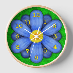 Blue Daisy Flower on Green Beautiful Wall Clock