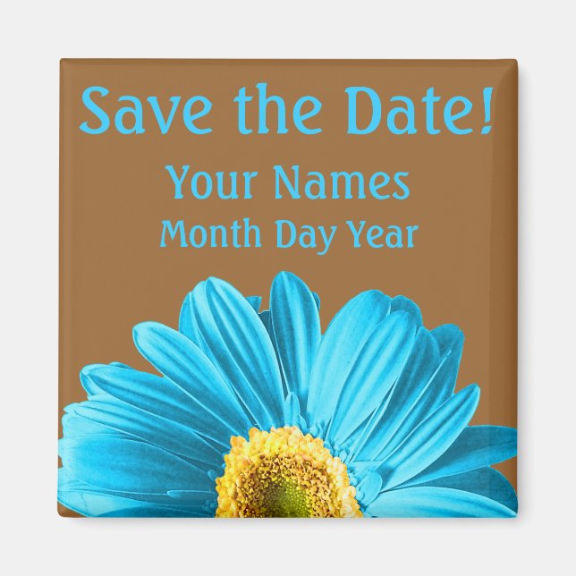 Blue Daisy Flower Save The Date Custom Magnet (Front)