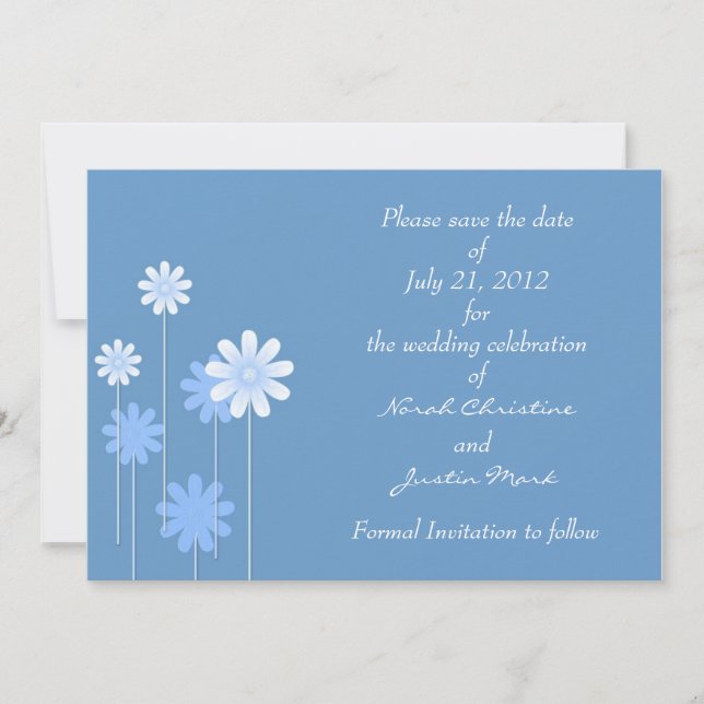 Blue Daisy Formal Save The Date Postcard (Front)