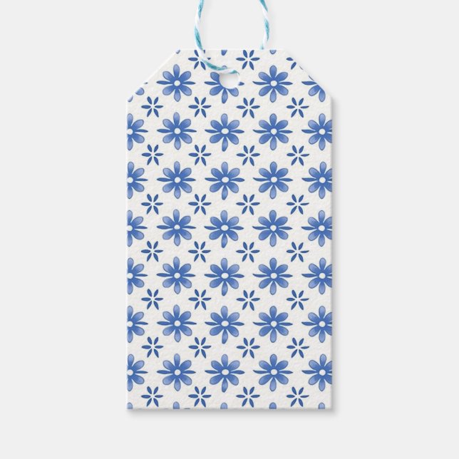 Blue Daisy Garden Pattern Gift Tags (Front)