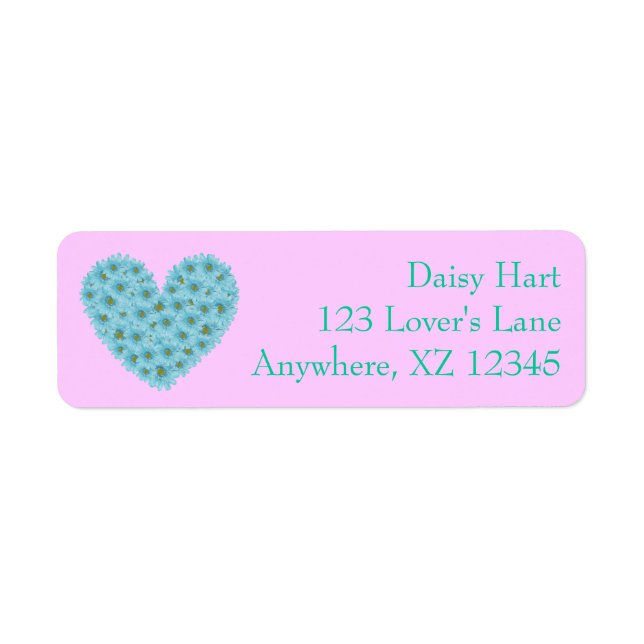 Blue Daisy Heart Return Address Label (Front)