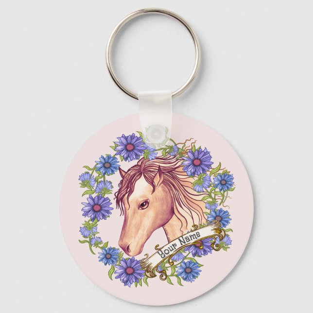 Blue Daisy Horse  Key Ring (Front)
