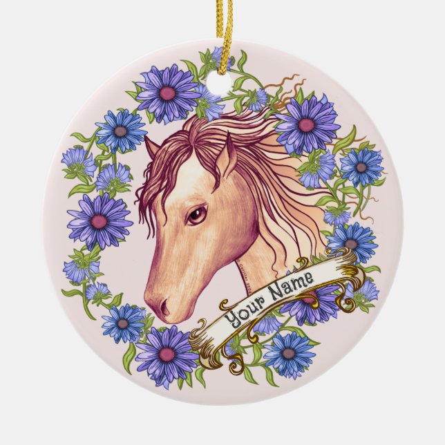 Blue Daisy Horse ornament (Front)