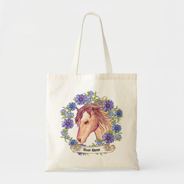 Blue Daisy Horse Tote Bag (Front)