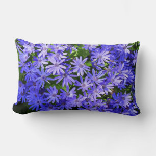 Blue Daisy-like Flowers Nature Photography Lumbar Cushion