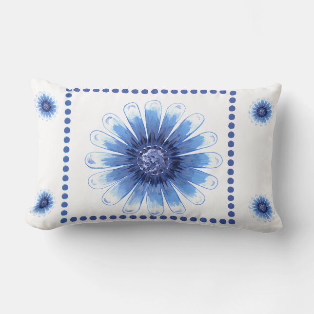 Blue Daisy Lumbar Pillow (Front)