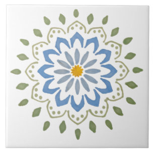 Blue daisy mandala flower design ceramic tile