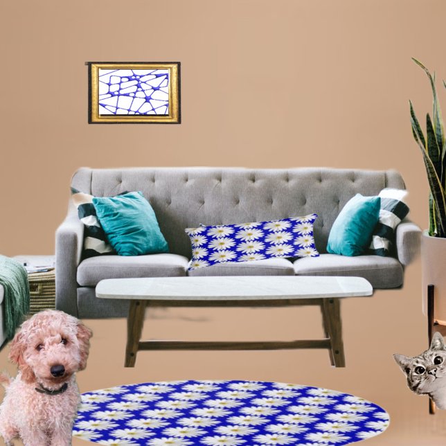 Blue Daisy Marguerite Floral  Decorative Cushion (Matching rug also available)