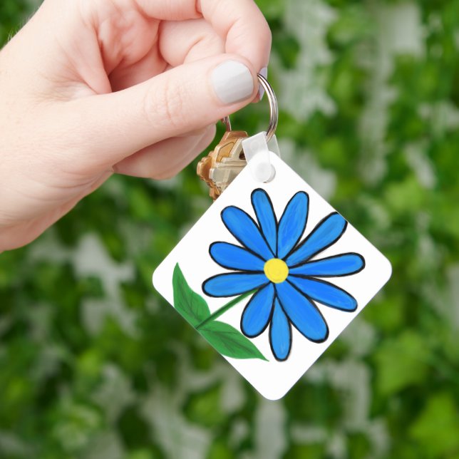Blue Daisy Monogram Backside Key Ring (Hand)