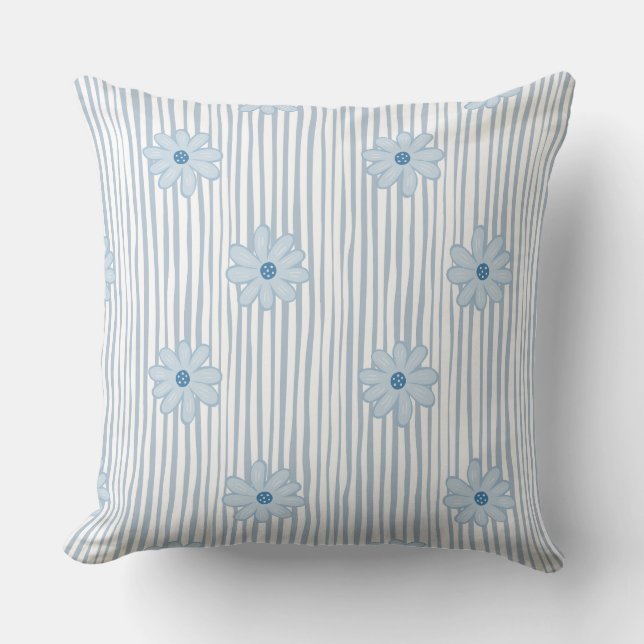 Blue Daisy Striped Pattern  Cushion (Front)