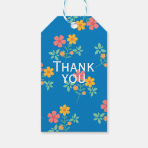 Blue Daisy Vintage Bouquet Pattern Thank You Gift Tags