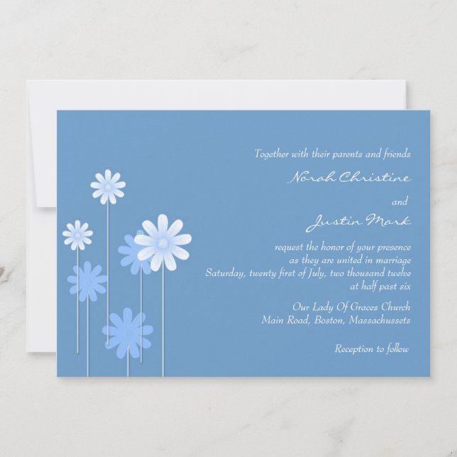 Blue Daisy Wedding Invitation (Front)