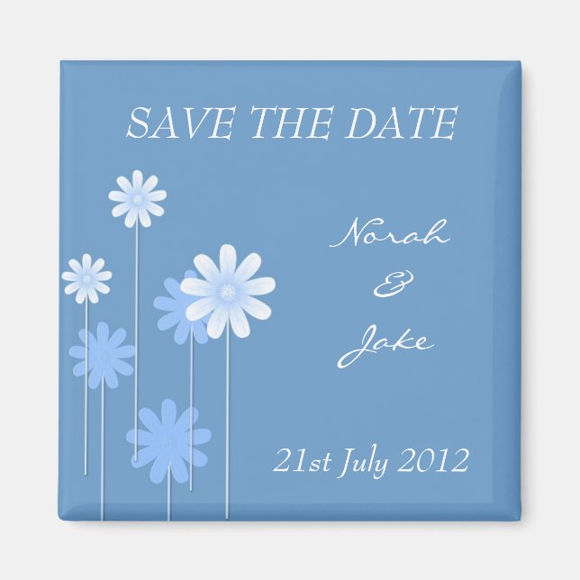 Blue Daisy Wedding Save The Date Magnet (Front)