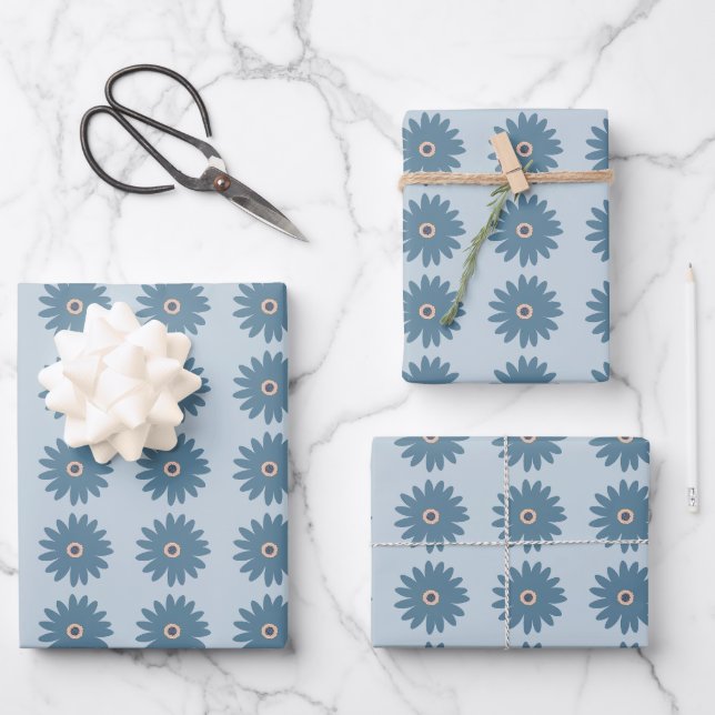 Blue Daisy Wrapping Paper Sheet (Front)