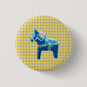 Blue Dala Horse 3 Cm Round Badge
