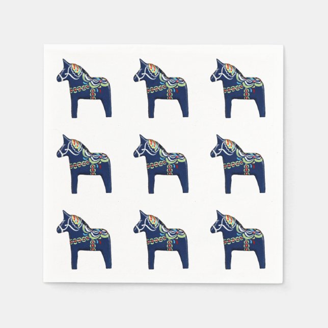 Blue Dala Horse Paper Napkins (Front)