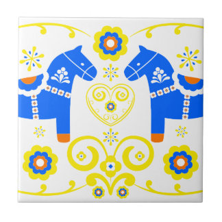 Blue Dala Horses Ceramic Tile