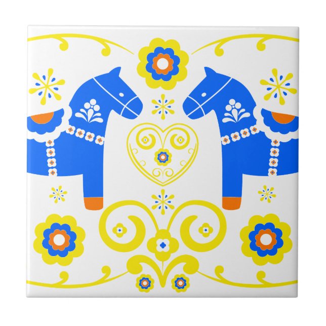 Blue Dala Horses Ceramic Tile (Front)