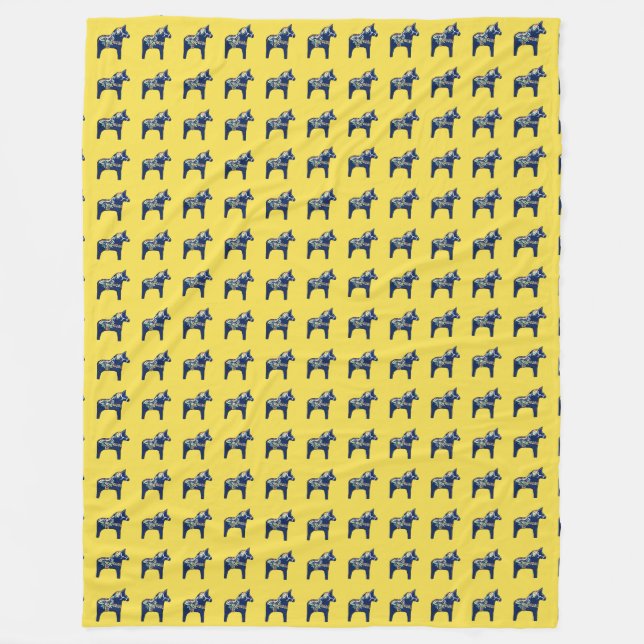 Blue Dala Horses Fleece Blanket (Front)