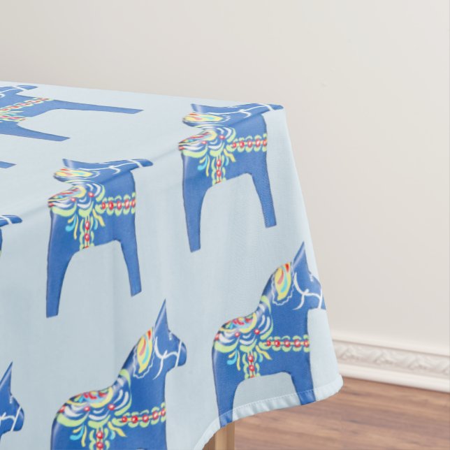 Blue Dala Horses Tablecloth (In Situ)