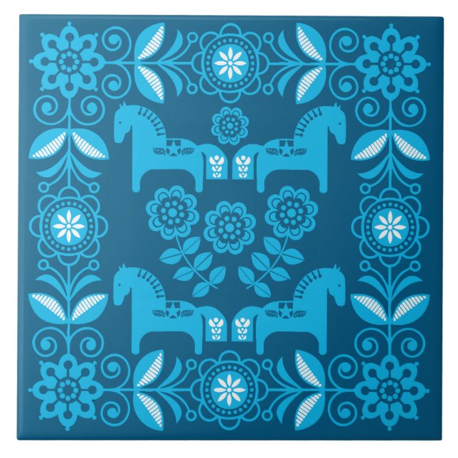 Blue Dala Swedish Horse Print Ceramic Tile (Front)
