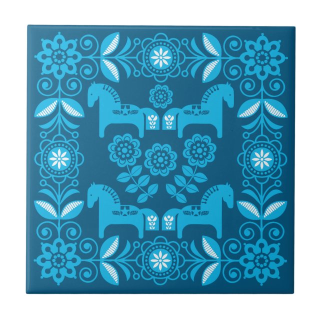Blue Dala Swedish Horse Print Ceramic Tile (Front)