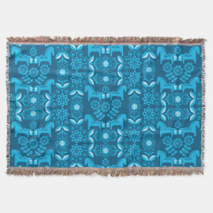 Blue Dala Swedish Horse Print Throw Blanket