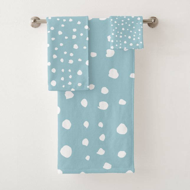 Blue Dalmatian Spots, Dalmatian Dots, Dotted Print Bath Towel Set (Insitu)