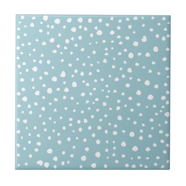 Blue Dalmatian Spots, Dalmatian Dots, Dotted Print Ceramic Tile (Front)
