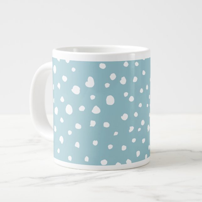 Blue Dalmatian Spots, Dalmatian Dots, Dotted Print Large Coffee Mug (Front Left)
