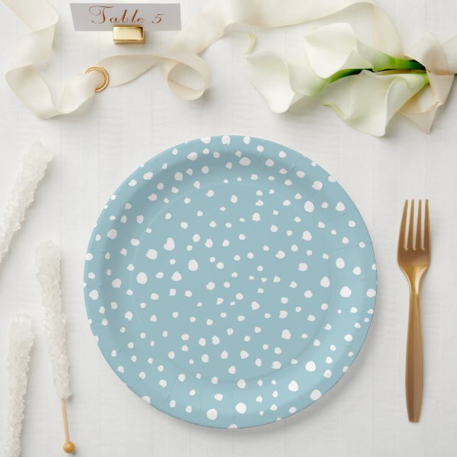 Blue Dalmatian Spots, Dalmatian Dots, Dotted Print Paper Plate (Wedding)