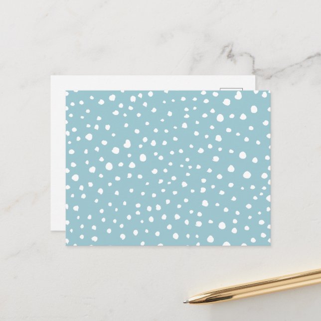 Blue Dalmatian Spots, Dalmatian Dots, Dotted Print Postcard (Front/Back In Situ)