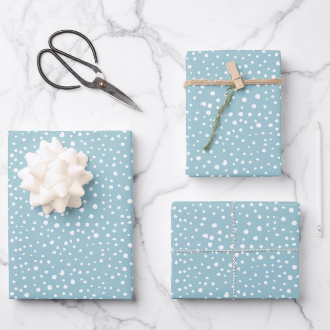 Blue Dalmatian Spots, Dalmatian Dots, Dotted Print Wrapping Paper Sheet (Front)