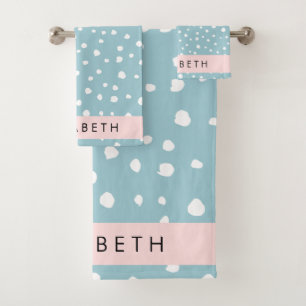 Blue Dalmatian Spots, Dalmatian Dots, Your Name Bath Towel Set
