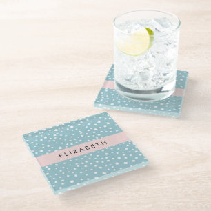 Blue Dalmatian Spots, Dalmatian Dots, Your Name Glass Coaster