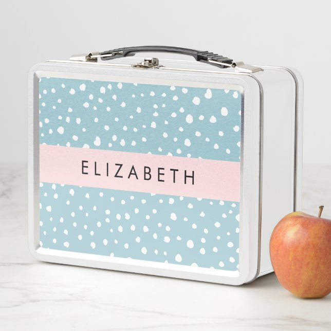 Blue Dalmatian Spots, Dalmatian Dots, Your Name Metal Lunch Box (In Situ)