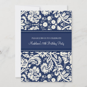 Blue Damask 70th Birthday Party Invitations