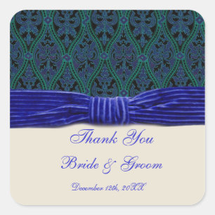 blue damask and ribbon wedding sticker