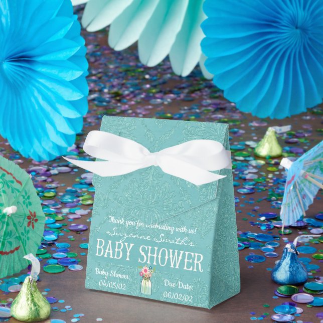 Blue Damask Baby Shower Favour Box (Party)
