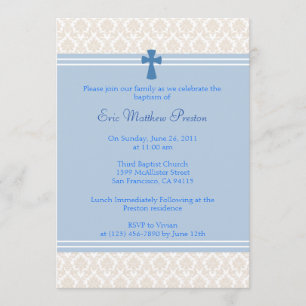 Blue Damask Baptism/Christening Invitation