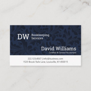Blue Damask Bookkeeping/Accounting Business Card