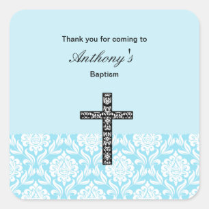 Blue Damask Boys Thank You stickers