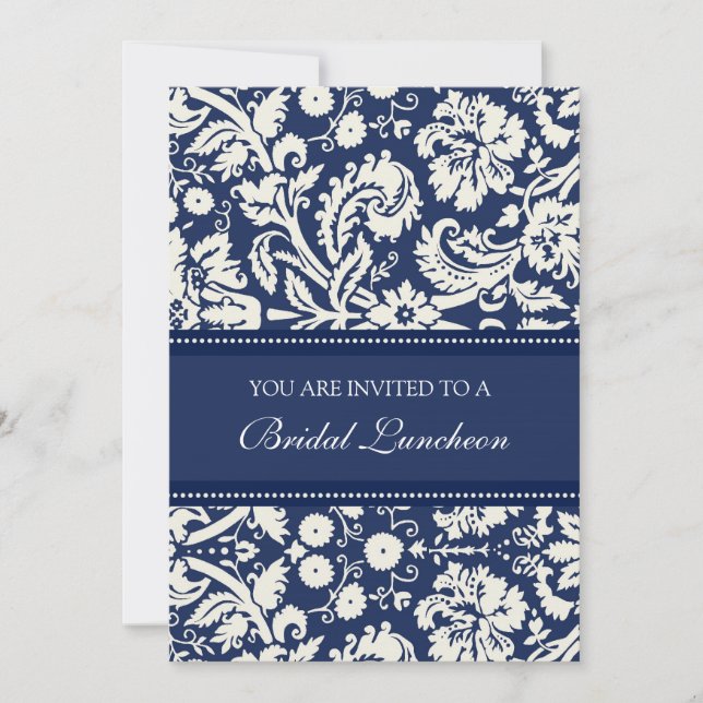 Blue Damask Bridal Luncheon Invitation Cards (Front)