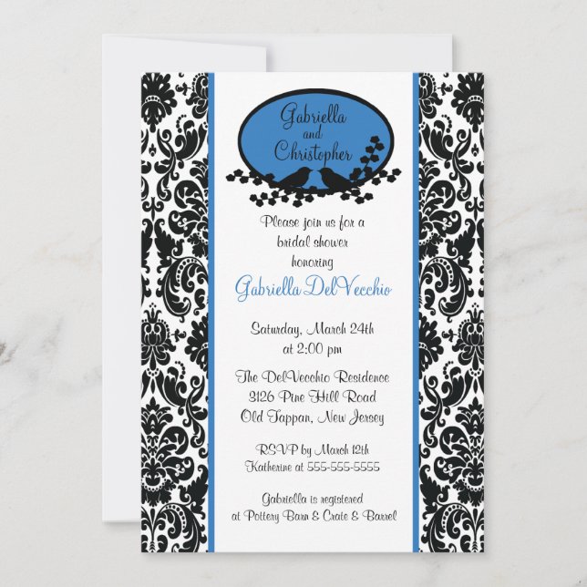 Blue Damask Bridal Shower Invitation (Front)