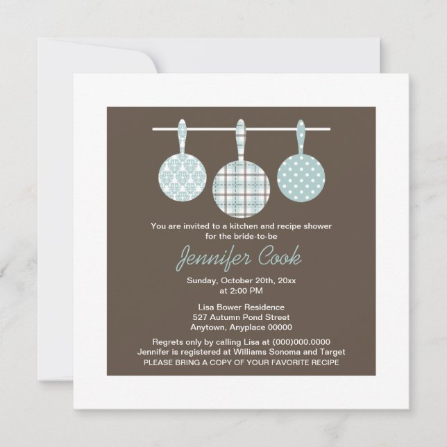 Blue Damask Bridal Shower Invitations (Front)